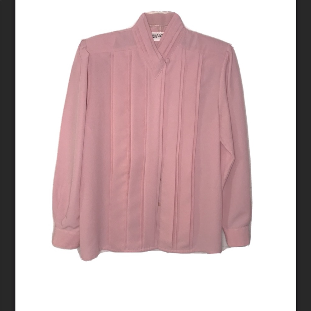 VTG 80s YVES ST. CLAIR Pink Blouse Pleated Sz 8